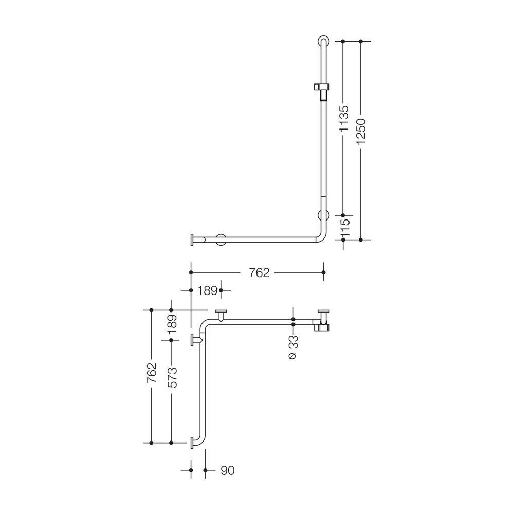 HEWI Duschhandlauf mit Brausehalterstange, Ausführung links Serie 805 1250x762x762... HEWI-805.35.220L 99 4014885388548 (Abb. 2)