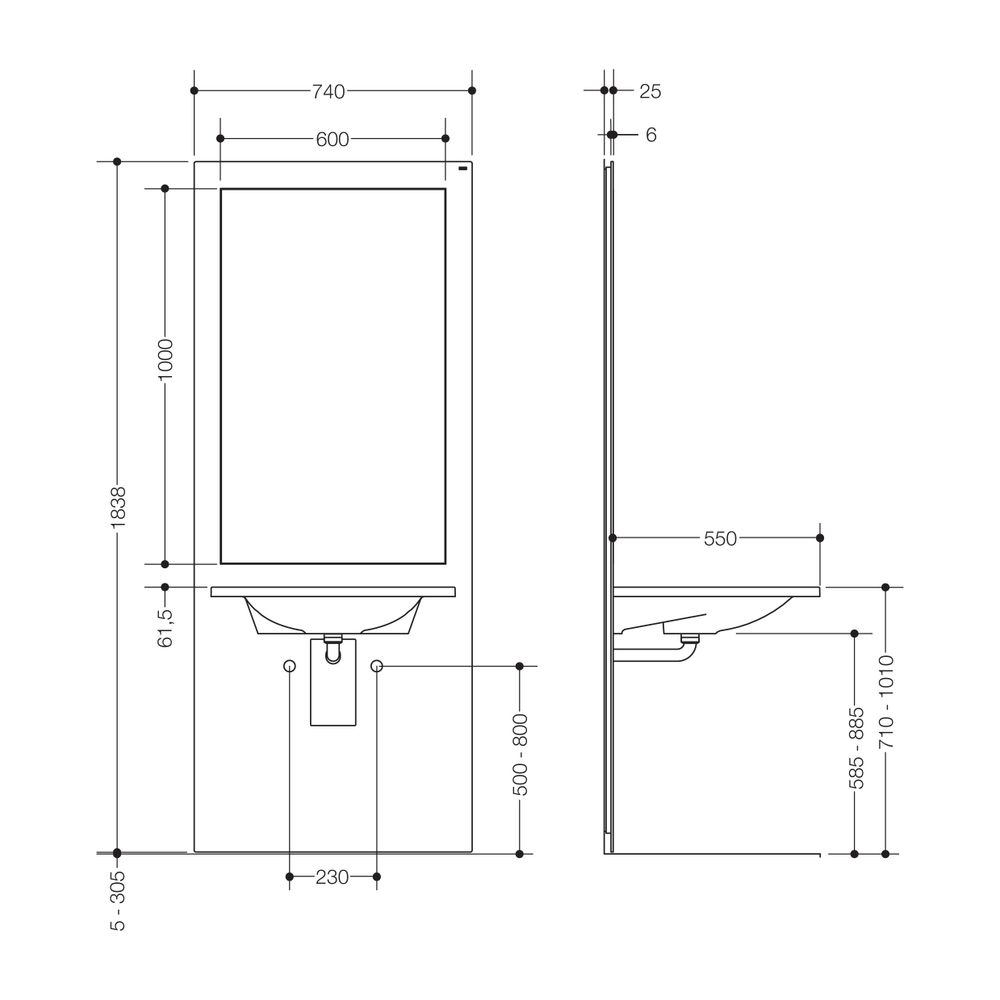 HEWI Waschtisch-Modul S 50, Waschtisch M40.11.501, Spiegel, weiß... HEWI-S50.01.302010 4014885464013 (Abb. 2)