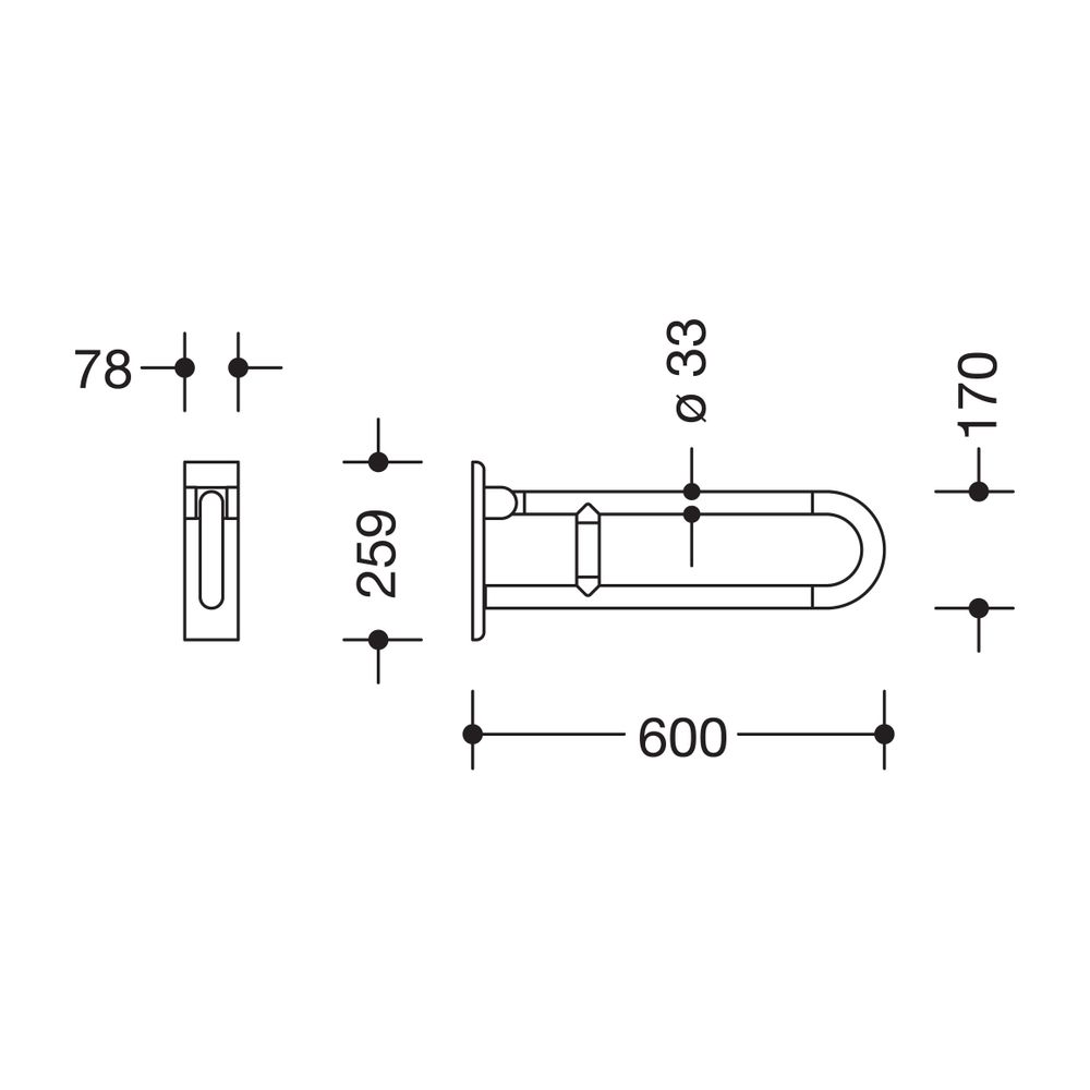 HEWI Stützklappgriff drehbar Serie 801 L 600mm, Stahlkern reinweiß... HEWI-801.50.100 99 4014884665077 (Abb. 2)