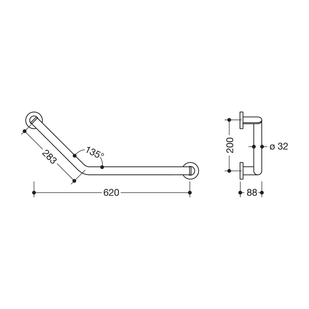 HEWI Winkelgriff 135 Gr, D 32, rechts, matt geschliffen... HEWI-900.22.300XA 4014885532644 (Abb. 2)