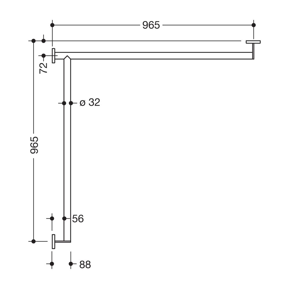HEWI Duschhandlauf System 900 D 32, Ausführung links 965x965mm pulverbeschichtet ... HEWI-900.35.10560 DC 4014885557418 (Abb. 2)