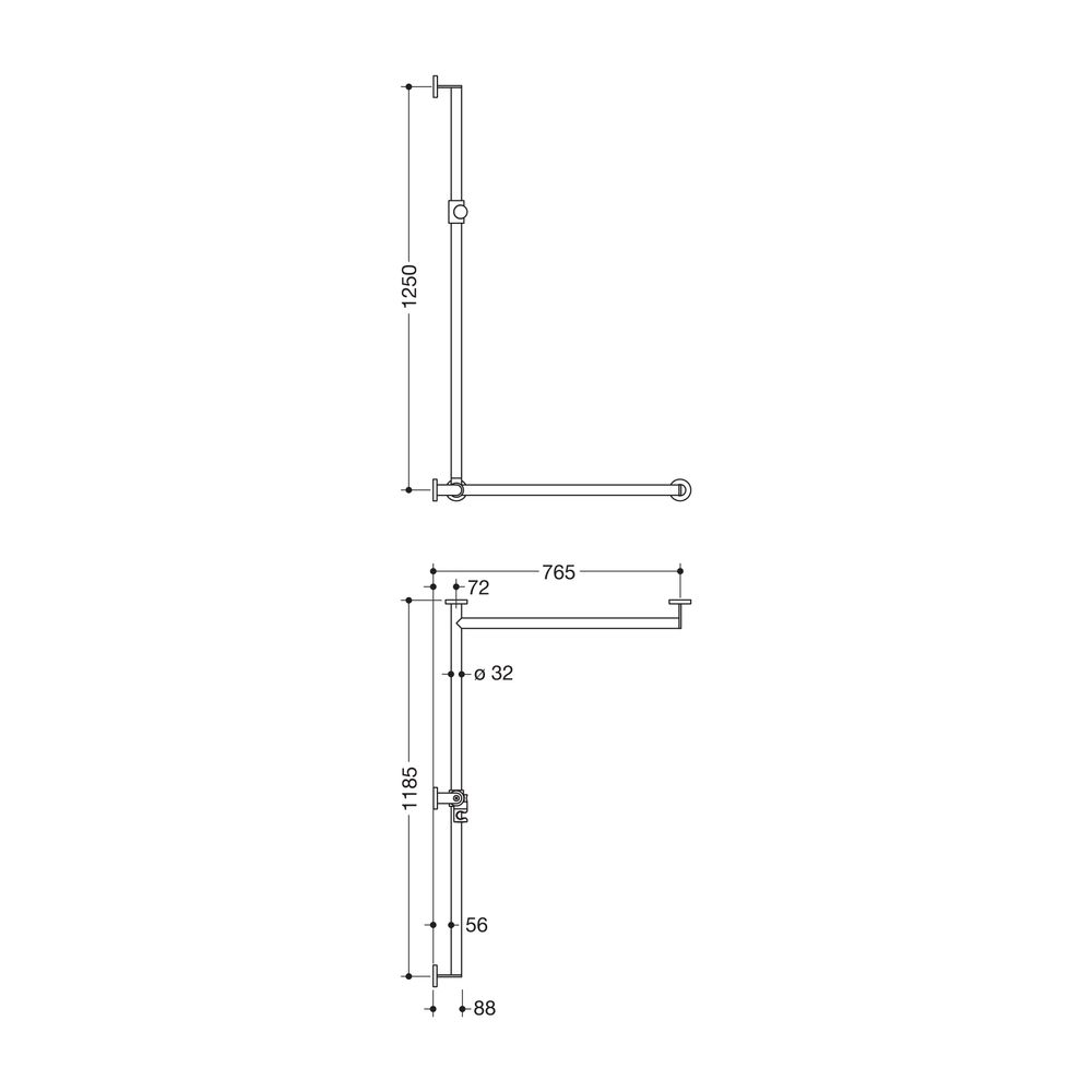 HEWI Duschhandlauf m. verschiebb. Brausehalterstange System 900 1250x1185x765mm r... HEWI-900.35.302XA 92 4014885535492 (Abb. 2)