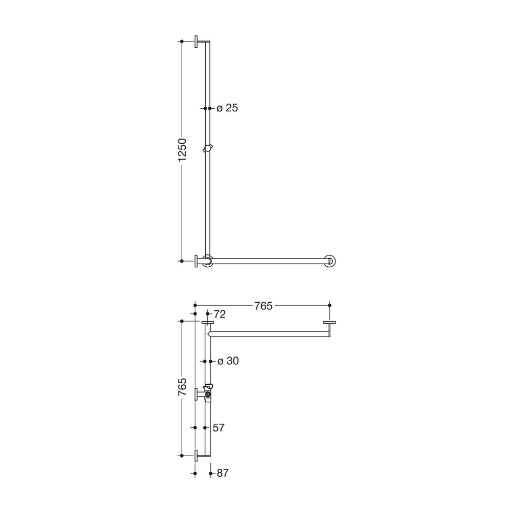 HEWI Duschhandlauf mit verschiebbarer Brausehalterstange Stystem 900 D 25/30, 1250x7... HEWI-900.35.33040 4014885533009 (Abb. 2)