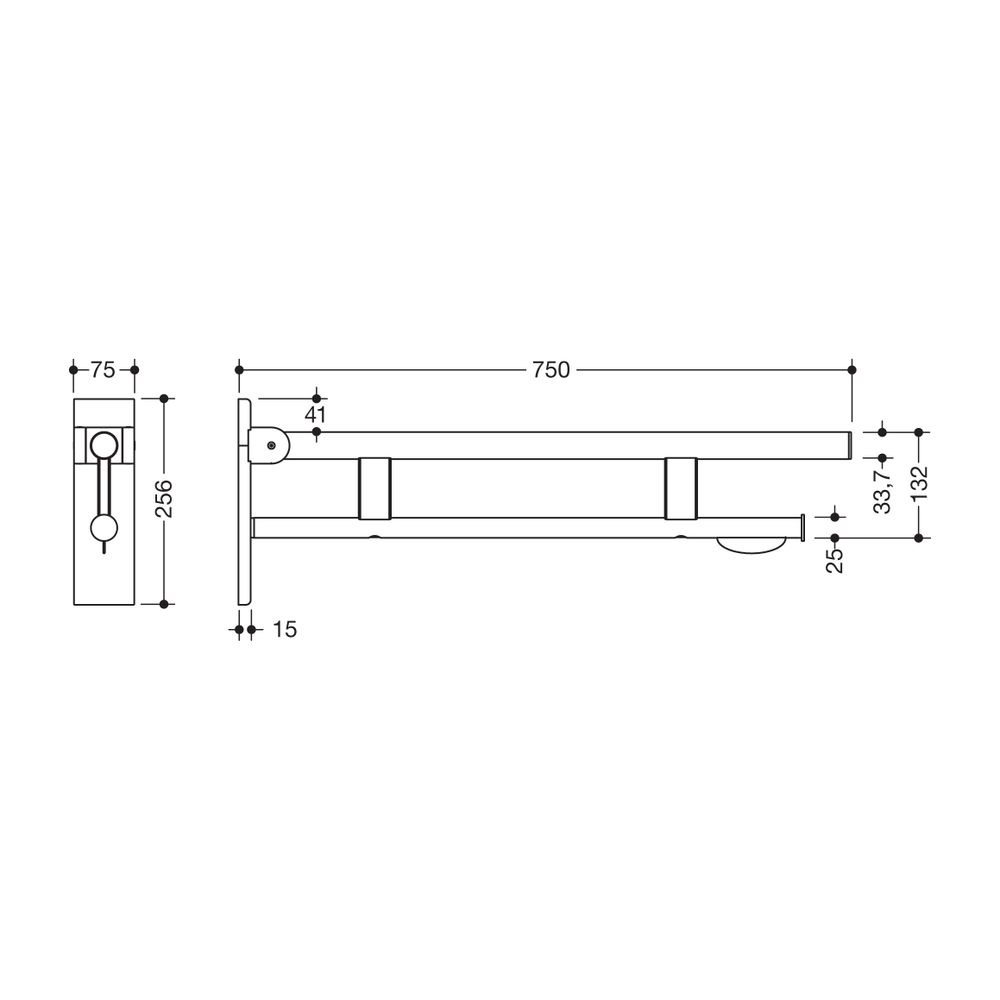 HEWI Stützklappgriff Duo B, PRH, L 750, pulverbeschichtet Weiß tiefmatt... HEWI-900.50.16460 DX 4014885569961 (Abb. 2)