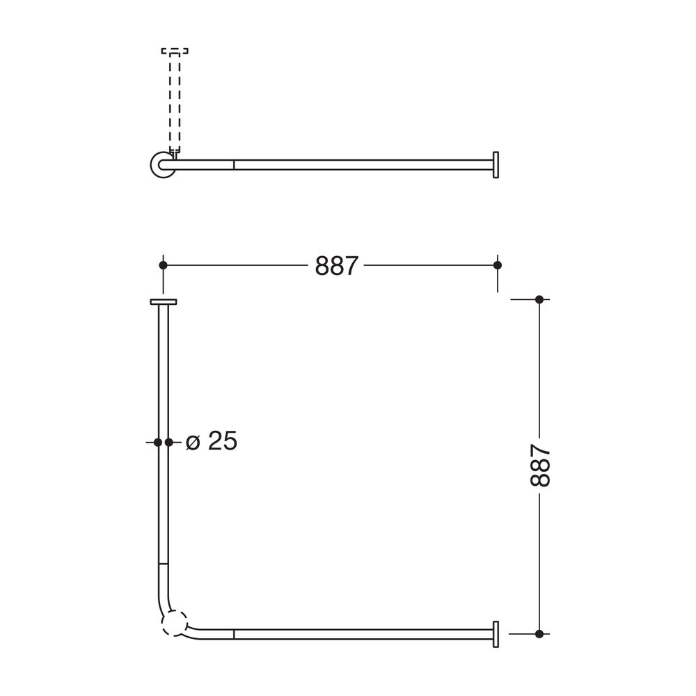 HEWI Vorhangstange D 25mm, 887mm 18 Ringe, matt geschliffen... HEWI-900.34.101XA 4014885526582 (Abb. 2)