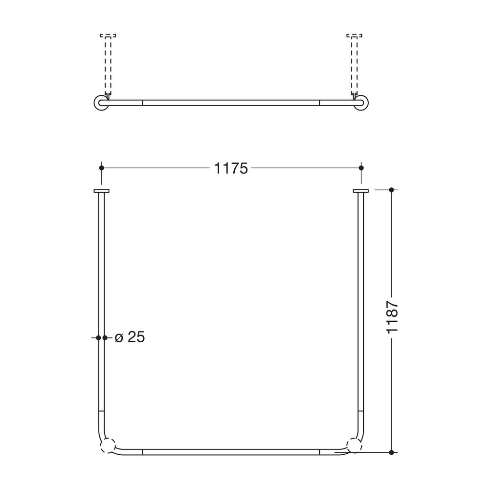 HEWI Vorhangstange D 25mm, 1187x1165x1187mm 34 Ringe, pulverbeschichtet Weiß tief... HEWI-900.34.30160 DX 4014885563228 (Abb. 2)