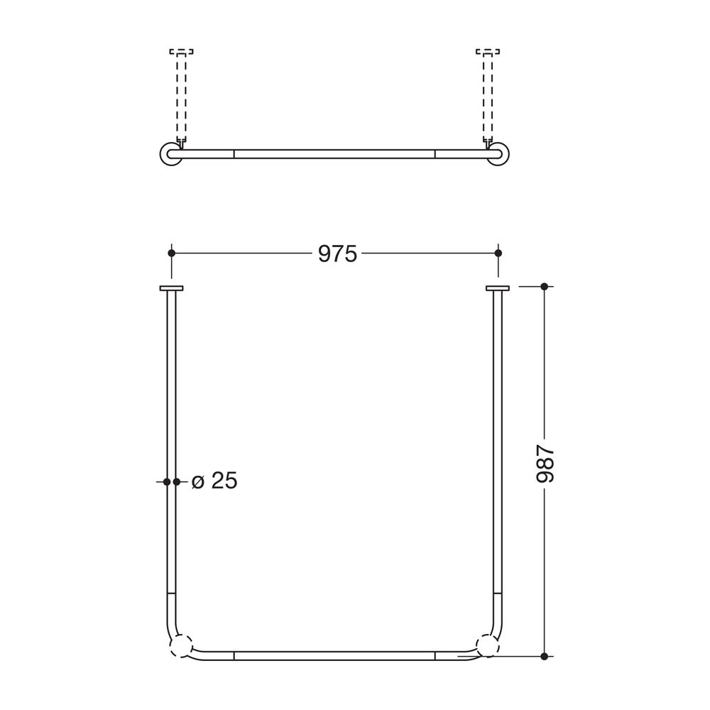 HEWI Vorhangstange D 25mm, 987x965x987mm 28 Ringe, matt geschliffen... HEWI-900.34.300XA 4014885526667 (Abb. 2)