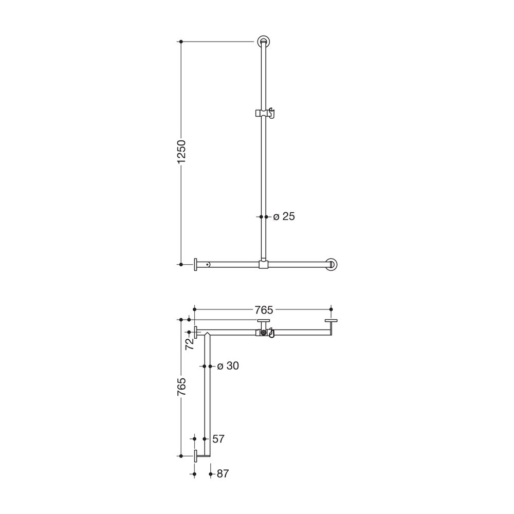 HEWI Duschhandlauf mit verschiebbarer Brausehalterstange Stystem 900 D 25/30, 1250x7... HEWI-900.35.33340 4014885533030 (Abb. 2)