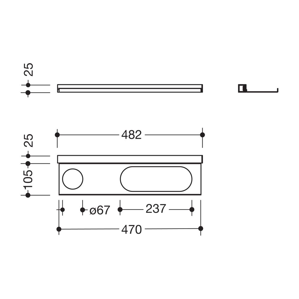 HEWI Waschtischprofil mit Ablage, Loch li Langloch, 470 Schwarz tiefmatt... HEWI-950.13.0007 DC 4014885607076 (Abb. 2)