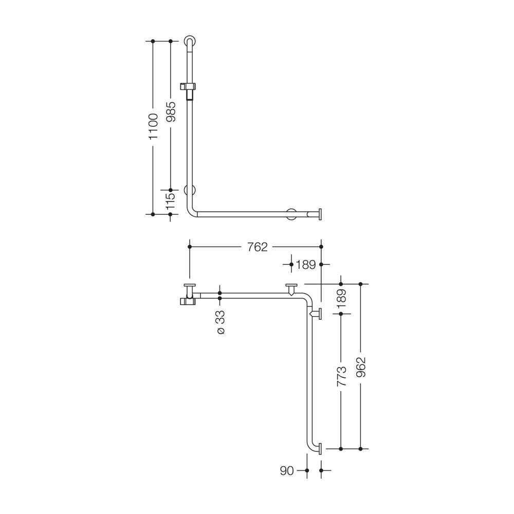 HEWI Duschhandlauf mit Brausehalterstange, Ausführung rechts Serie 805 Classic 110... HEWI-805.35.230R 90 4014885610564 (Abb. 2)