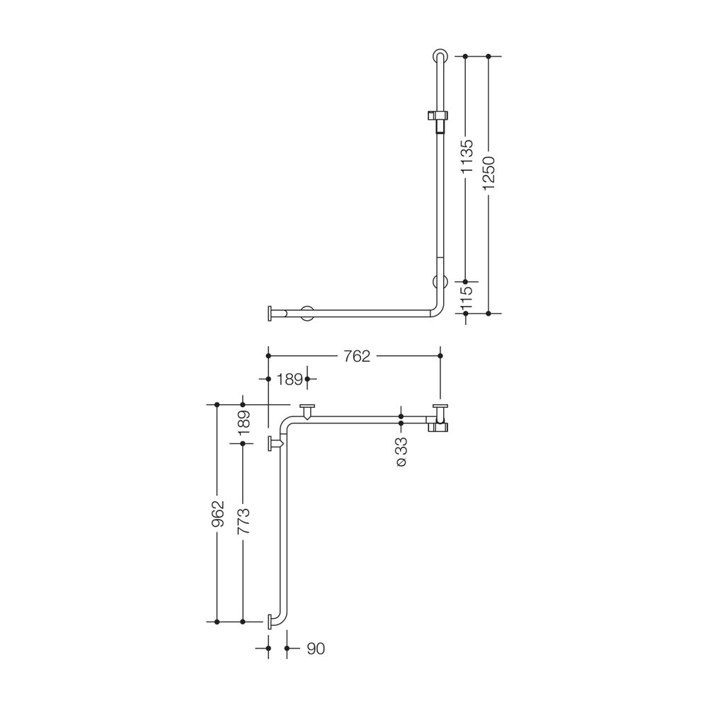 HEWI Duschhandlauf mit Brausehalterstange, Ausführung links Serie 805 Classic 1250... HEWI-805.35.240L 90 4014885610601 (Abb. 2)