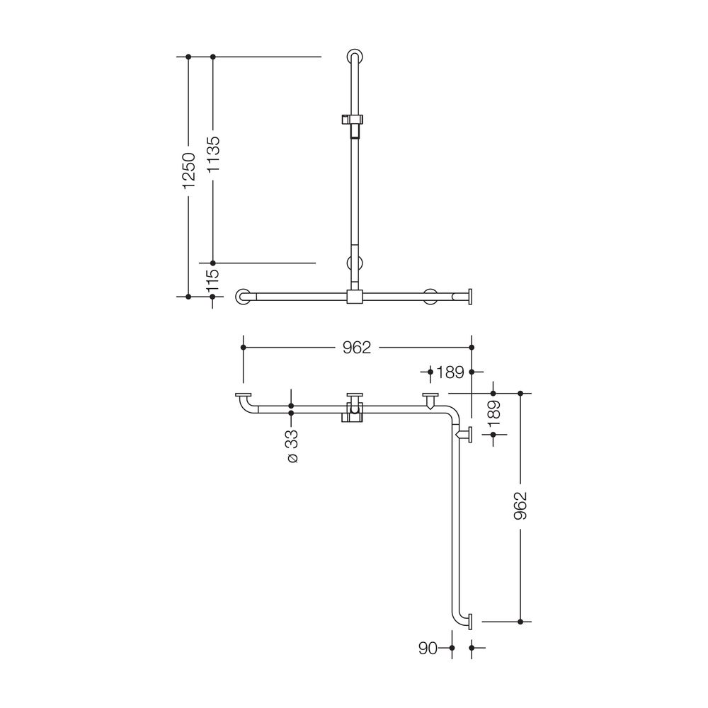 HEWI Duschhandlauf mit verschiebbarer Brausehalterstange Serie 805 Classic 1250x962... HEWI-805.35.350 99 4014885610755 (Abb. 2)