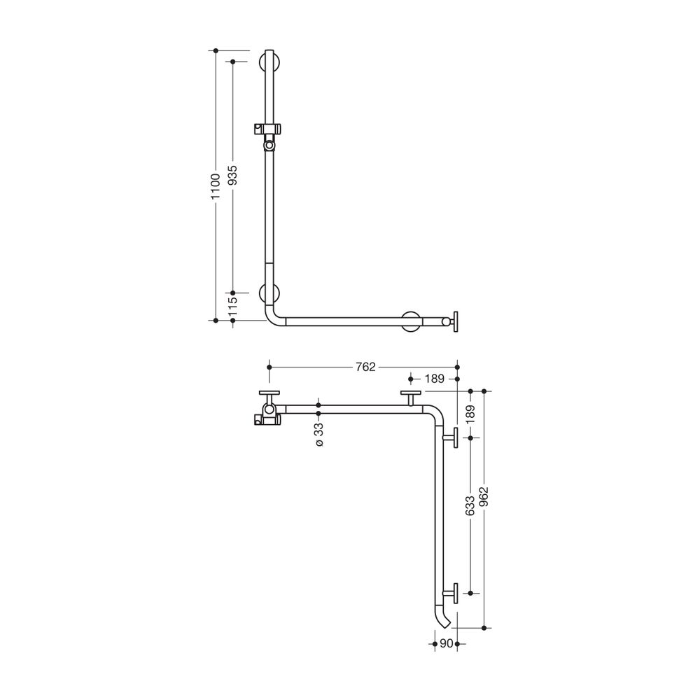 HEWI Duschhandlauf mit Brausehalterstange System 800 K 1100x762x962mm signalweiß,... HEWI-950.35.23091 33 4014885610823 (Abb. 2)