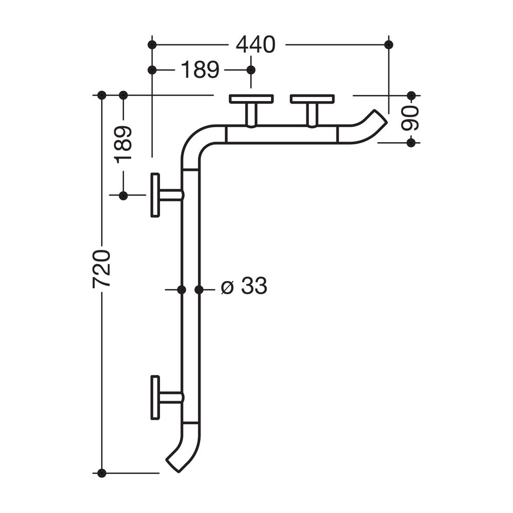 HEWI Dusch- und Wannenhandlauf Warm Touch 720x440mm D 33, Chrom-Optik, 950.35.12050... HEWI-950.35.12050 4014885613220 (Abb. 2)