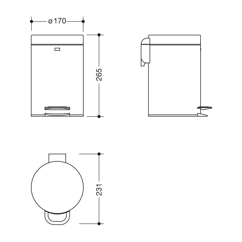 HEWI Abfallbehälter 3 l Soft Close Edelstahl matt schwarz beschichtet... HEWI-950.05.30501 4014885619376 (Abb. 2)