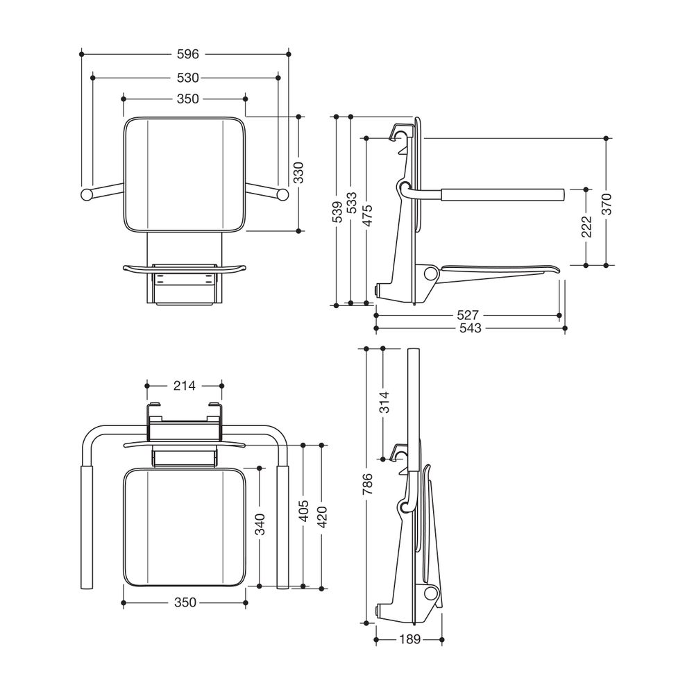 HEWI Einhängesitz mit Armlehnen klein pulverbesch. Weiß tiefmatt/weißmatt... HEWI-900.51.10160 AS 4014885633013 (Abb. 2)