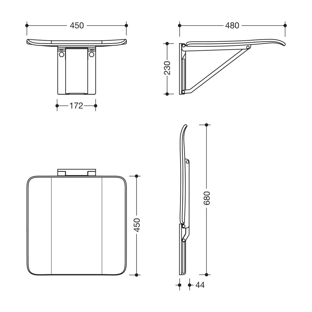HEWI Klappsitz 450x480mm Kunststoff Wandstütze Sitzfläche Kunststoff anthrazitgra... HEWI-900.51B21690 92 4014885650829 (Abb. 2)