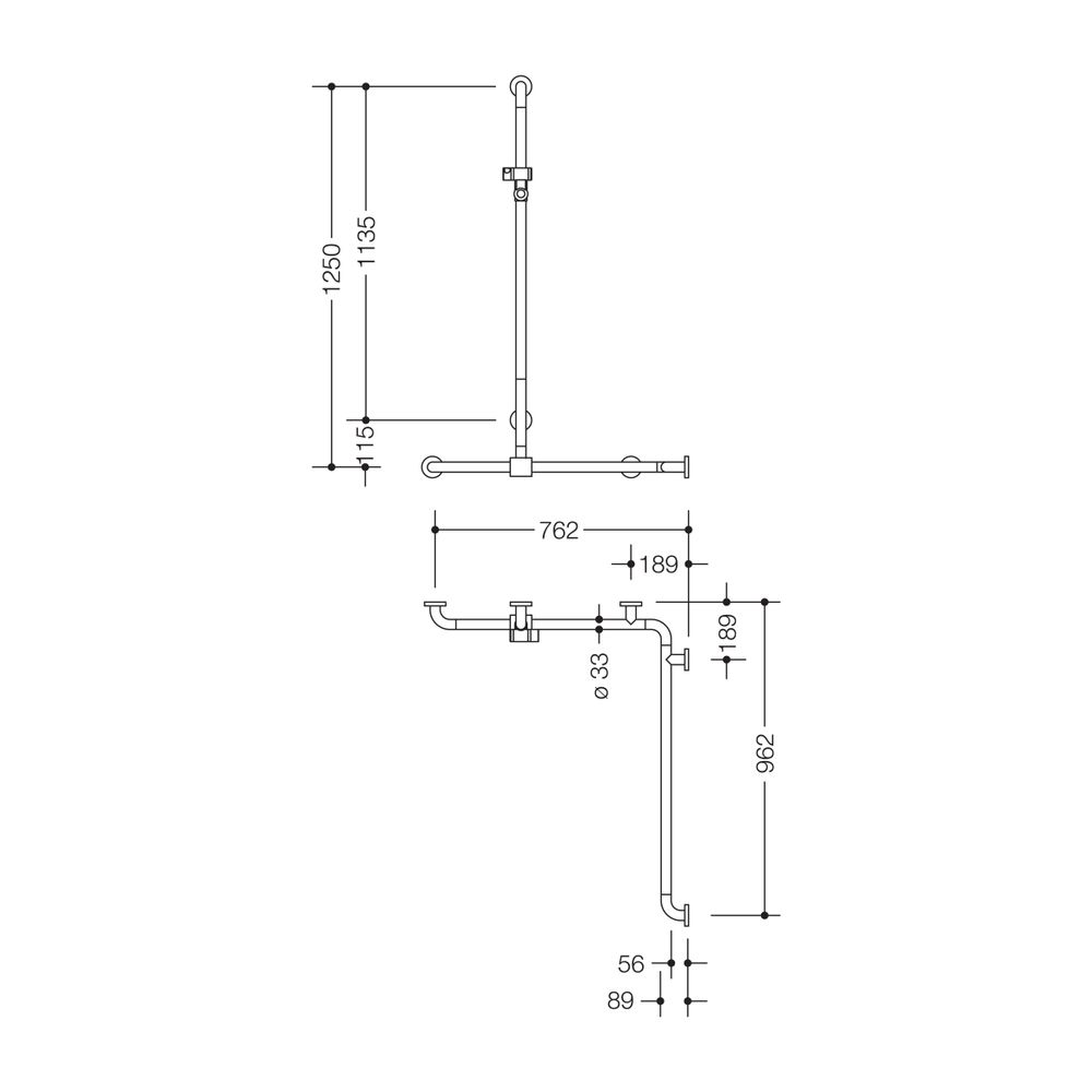 HEWI Duschhandlauf mit verschiebbarer Brausehalterstange mit Stahlkern 1250x762x962... HEWI-801.35.370 36 4014885662228 (Abb. 2)