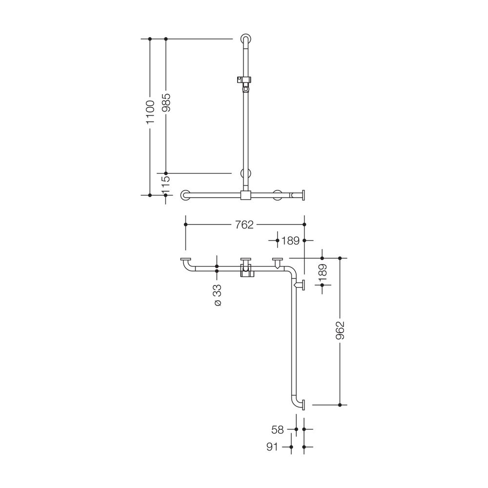 HEWI Duschhandlauf mit verschiebbarer Brausehalterstange mit Aluminiumkern 1100 x 7... HEWI-801.35.366 33 4014885662051 (Abb. 2)