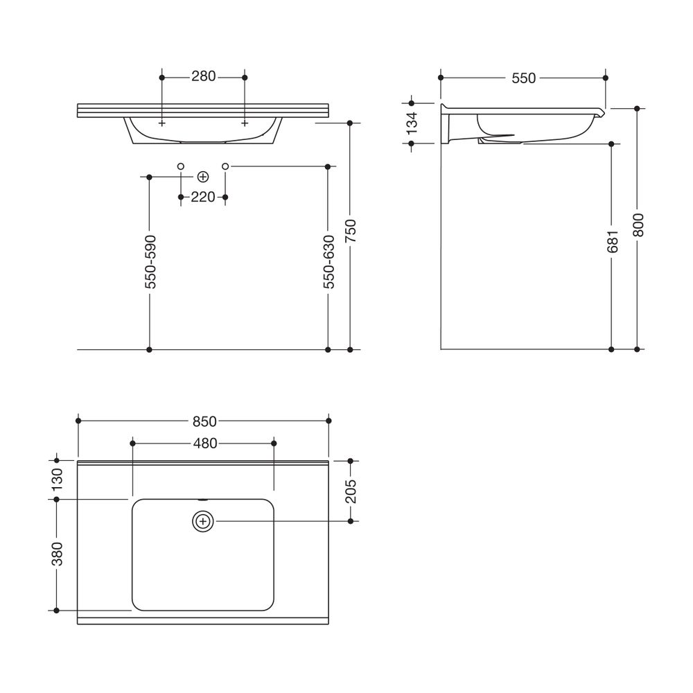 HEWI Waschtisch S-Form, modular mit Überlauf, 850x550mm, o.HL... HEWI-950.13.302 4014885659808 (Abb. 2)