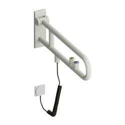 HEWI Stützklappgriff drehbar, matt, Funktionstaste gelb / WC-Spülung, L 700mm licht... HEWI-801.50B500 97 4014885596677 (Abb. 1)