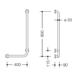 HEWI Winkelgriff Serie 805 Edelstahl, D 33mm, 900x400mm li... HEWI-805.22.110L 4014884929780 (Abb. 1)