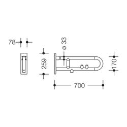 HEWI Stützklappgriff drehbar Serie 801 Funktionstaste rot / WC-Spülung, L 700mm lic... HEWI-801.50.505 97 4014885497363 (Abb. 1)