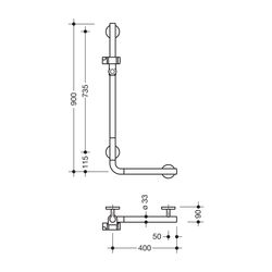 HEWI Winkelgriff mit Brausehalterin 98, 900x400mm D 33, Kunststoff, chromoptisch bes... HEWI-950.33.20051 4014884968611 (Abb. 1)