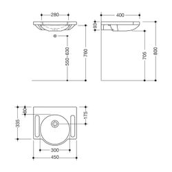 HEWI Waschtisch B 450mm, T 400mm, alpinweiß, ohne Überlauf, ohne Hahnloch... HEWI-950.11.500 4014884973974 (Abb. 1)