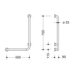 HEWI Winkelgriff Serie 805 Edelstahl, D 33mm, 750x500mm links... HEWI-805.22.130L 4014884975336 (Abb. 1)