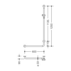 HEWI Winkelgriff mit BrausehalterstangeSer 805, links, D 33mm, 1250x600mm tiefschw... HEWI-805.33.220L 90 4014885388401 (Abb. 1)