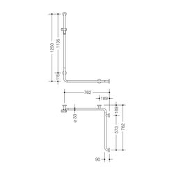 HEWI Duschhandlauf mit Brausehalterstange, Ausführung rechts Serie 805 1250x762x76... HEWI-805.35.220R 92 4014885388555 (Abb. 1)