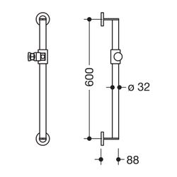 HEWI Brausehalterstange 32, 600mm pulverbeschichtet Schwarz tiefmatt/swm... HEWI-900.33.00060 CV 4014885562559 (Abb. 1)