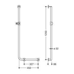 HEWI Winkelgriff mit Brausehalter D 32, 1250x450mm rechts, matt geschliffen Braus... HEWI-900.33.200XA 98 4014885535225 (Abb. 1)