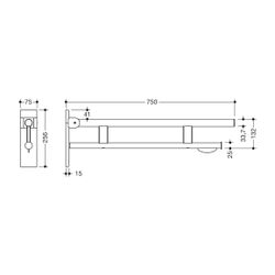 HEWI Stützklappgriff Duo B, PRH, L 750, pulverbeschichtet Weiß tiefmatt... HEWI-900.50.16460 DX 4014885569961 (Abb. 1)