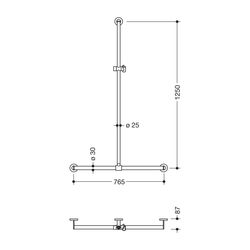 HEWI Duschhandlauf mit verschiebbarer Brausehalterstange Stystem 900 D 25/30, 1250x7... HEWI-900.35.43040 4014885533122 (Abb. 1)