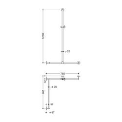 HEWI Duschhandlauf mit verschiebbarer Brausehalterstange Stystem 900 D 25/30, 1250x7... HEWI-900.35.33340 4014885533030 (Abb. 1)
