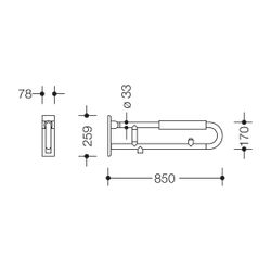 HEWI Stützklappgriff drehbar, matt, WC-Spülung/Armpolster L 850mm reinweiß... HEWI-801.50B561 99 4014885608134 (Abb. 1)