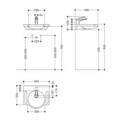 HEWI Produktset Waschtisch u. Armatur, Waschtisch 950.11.501 u. Arm. AQ1.12M10340... HEWI-950.19.023 4014885552406 (Abb. 1)