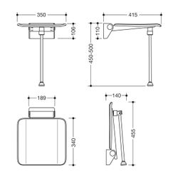HEWI Klappsitz System 900 350x415 chrom Bodenstütze Sitzfläche Kunststoff signalw... HEWI-900.51.20140 98 4014885606512 (Abb. 1)