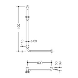 HEWI Winkelgriff mit Brausehalter in 98, 1100x600mm D 33mm, Chromoptisch beschichtet... HEWI-801.33.21051 4014885651239 (Abb. 1)