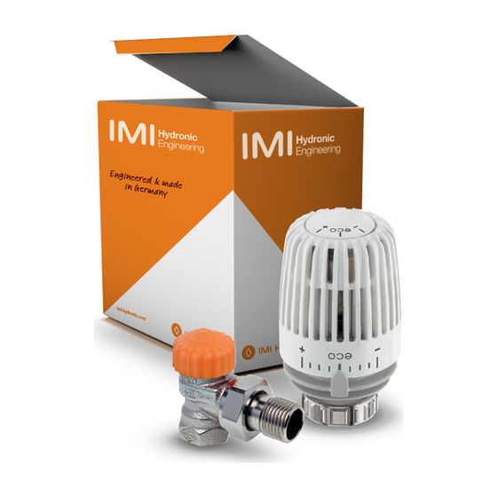 IMI Heimeier Set 3 Thermostat-Kopf K eco und Thermostat-Ventilunterteil Eclipse, DN15 1/2", Eck
