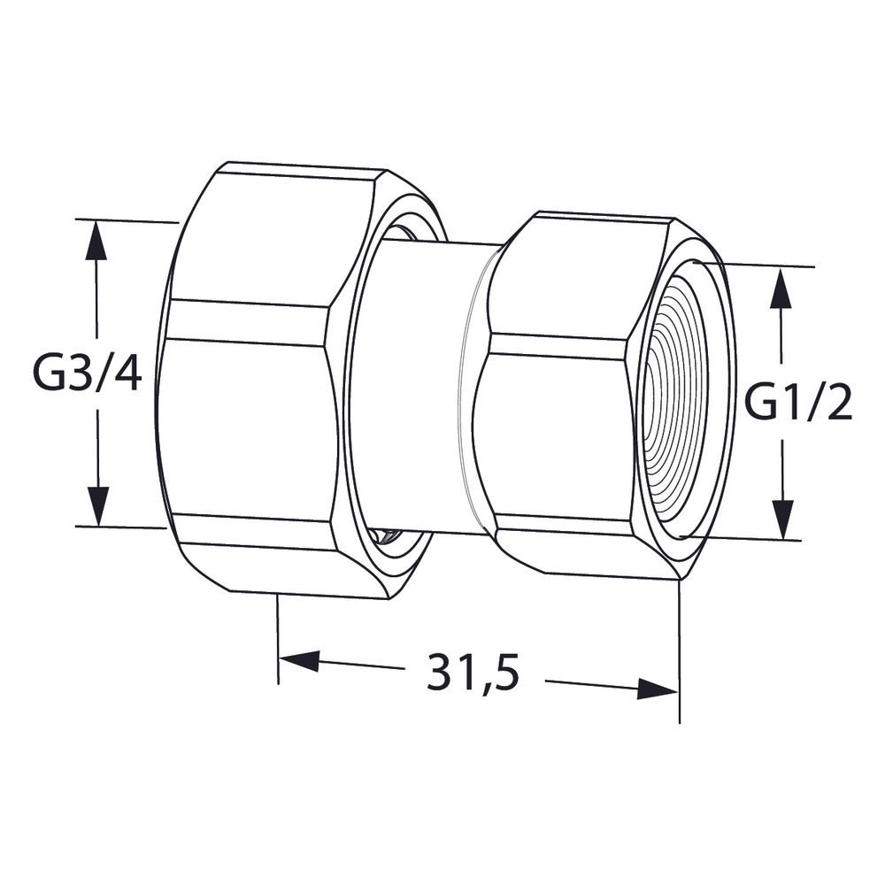 IMI TA Anschlussverschraubung DN 15, G 3/4" x G 1/2", mit Innengewinde und freilaufender ... IMI-52009815 5902276820038 (Abb. 2)