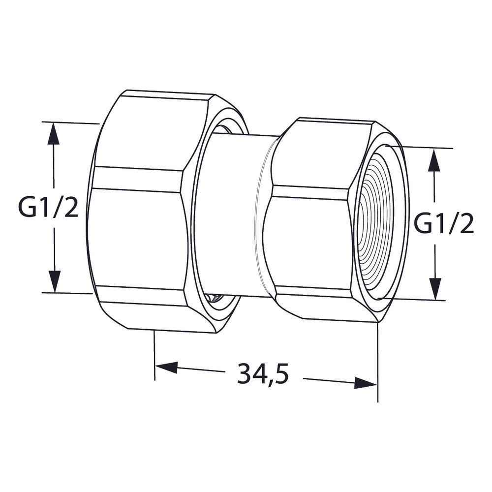IMI TA Anschlussverschraubung DN 10, G 1/2" x G 1/2", mit Innengewinde und freilaufender ... IMI-52009910 5902276820021 (Abb. 2)