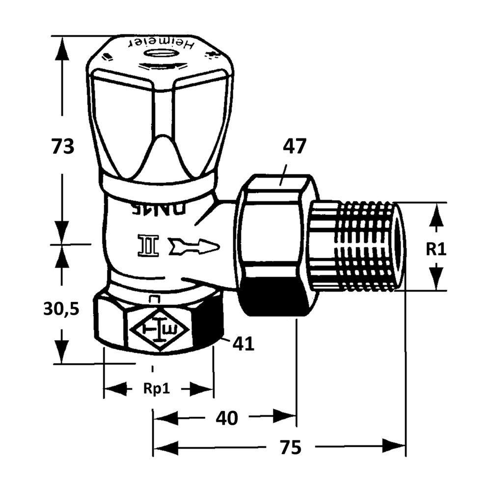 IMI Heimeier Regulierventil Mikrotherm Eckform, DN 25, Rotguß vernickelt... IMI-0121-04.500 4024052112319 (Abb. 2)