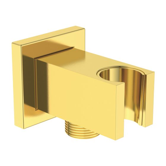 Ideal Standard Wandhalter Idealrain, eckige Rosette, für Handbrause und Brauseschlauch G1/2, Brushed Gold