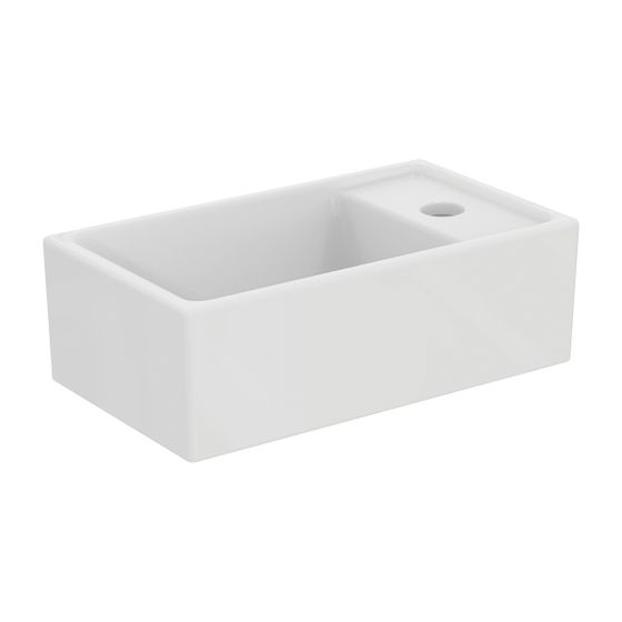 Ideal Standard Handwaschbecken Eurovit+, 1 Hahnloch, ohne Überlauf Ablg.rechts, 370x210x120mm, Weiß