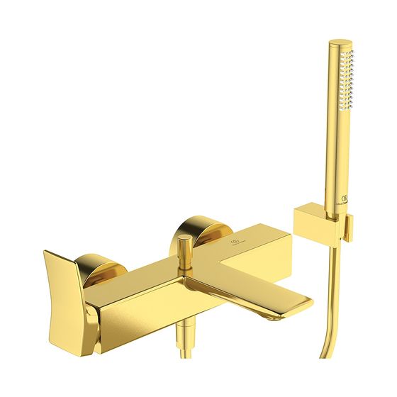 Ideal Standard Badearmatur Aufputz Conca, mit Stab-HB, Brauseschlauch und Wandhalter, Brushed Gold
