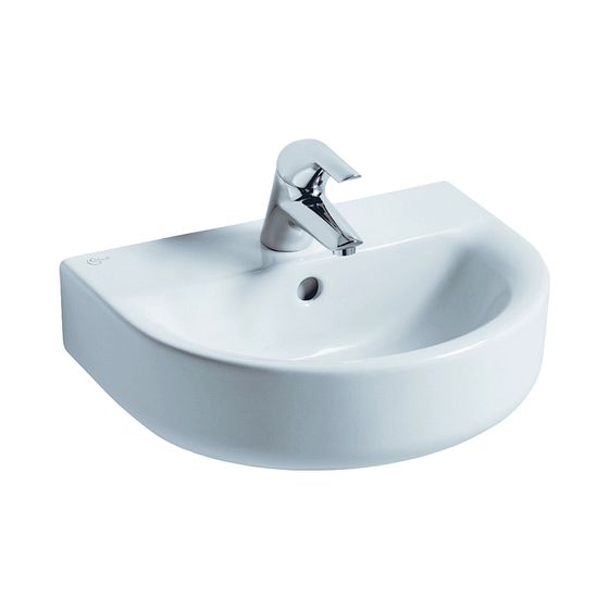 Ideal Standard Handwaschbecken Connect Arc, 1 Hahnloch mit Überlauf 450x360x160mm, Weiß mit Ideal Plus