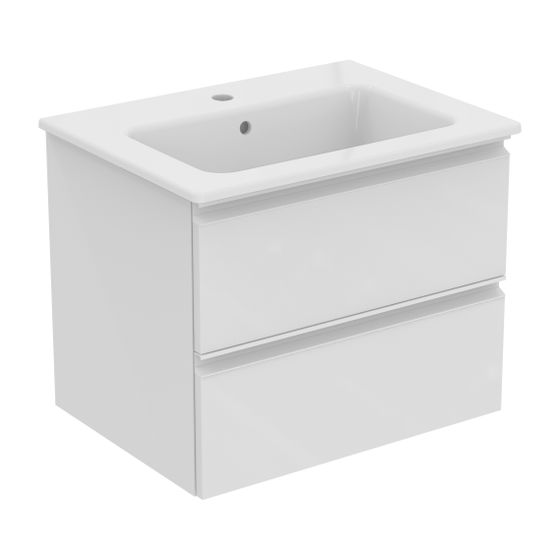 Ideal Standard Waschtisch/Möbel-Paket Connect E, mit Waschtisch 600mm, Weiß/Hochglanz weiß lackiert